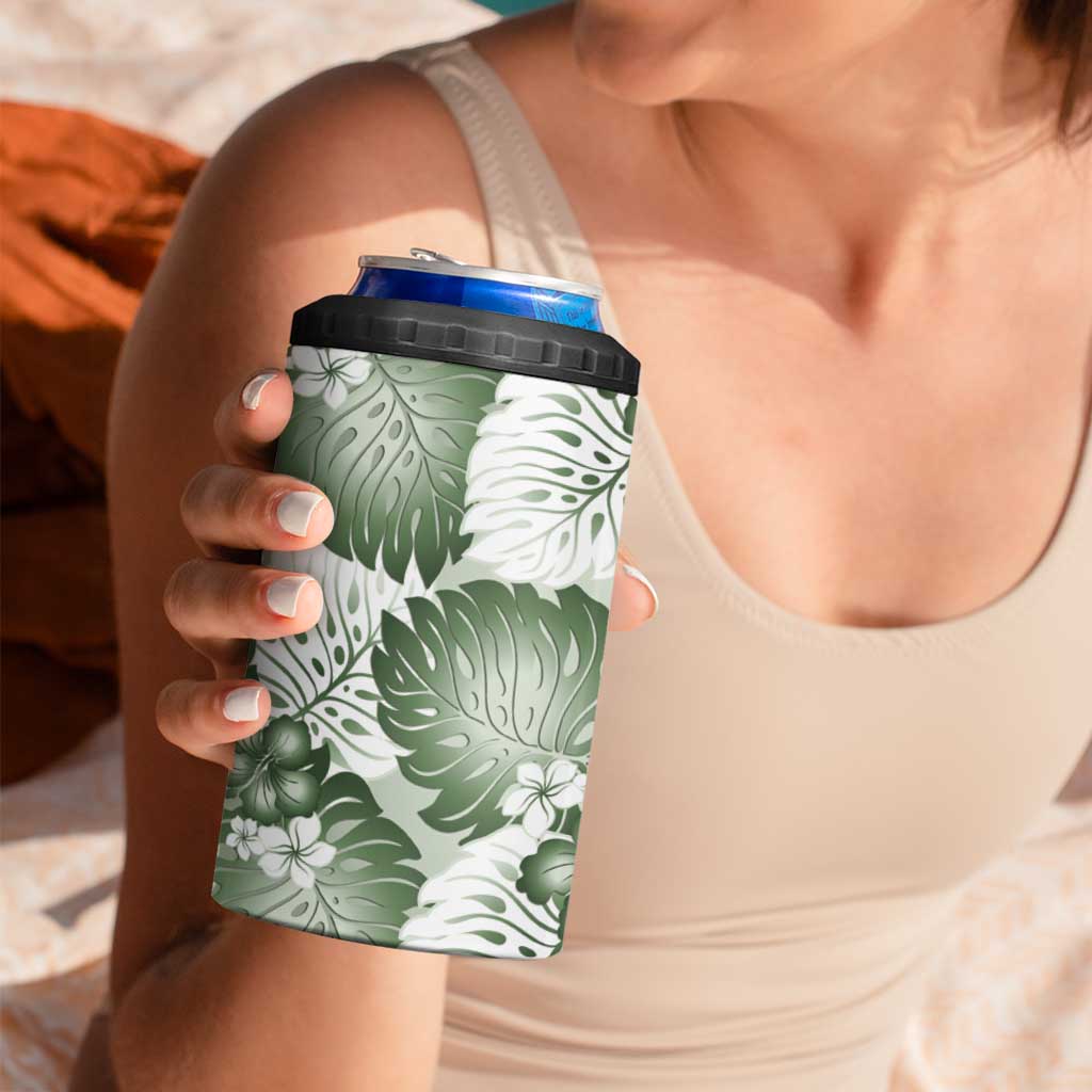 Sage Green Aloha Hawaii 4 in 1 Can Cooler Tumbler Monstera Hibiscus Plumeria Seamless Vibes LT14 - Polynesian Pride