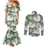 Sage Green Aloha Hawaii Couples Matching Mermaid Dress and Long Sleeve Button Shirt Monstera Hibiscus Plumeria Seamless Vibes LT14 - Polynesian Pride