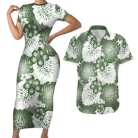 Sage Green Aloha Hawaii Couples Matching Short Sleeve Bodycon Dress and Hawaiian Shirt Monstera Hibiscus Plumeria Seamless Vibes LT14 Sage Green - Polynesian Pride