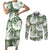Sage Green Aloha Hawaii Couples Matching Short Sleeve Bodycon Dress and Long Sleeve Button Shirt Monstera Hibiscus Plumeria Seamless Vibes - Polynesian Pride