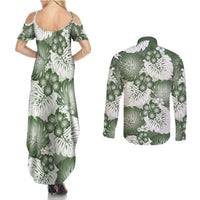 Sage Green Aloha Hawaii Couples Matching Summer Maxi Dress and Long Sleeve Button Shirt Monstera Hibiscus Plumeria Seamless Vibes LT14 - Polynesian Pride
