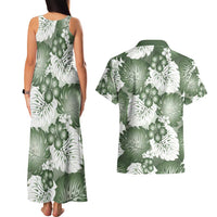 Sage Green Aloha Hawaii Couples Matching Tank Maxi Dress and Hawaiian Shirt Monstera Hibiscus Plumeria Seamless Vibes LT14 - Polynesian Pride
