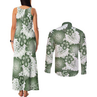 Sage Green Aloha Hawaii Couples Matching Tank Maxi Dress and Long Sleeve Button Shirt Monstera Hibiscus Plumeria Seamless Vibes LT14 - Polynesian Pride
