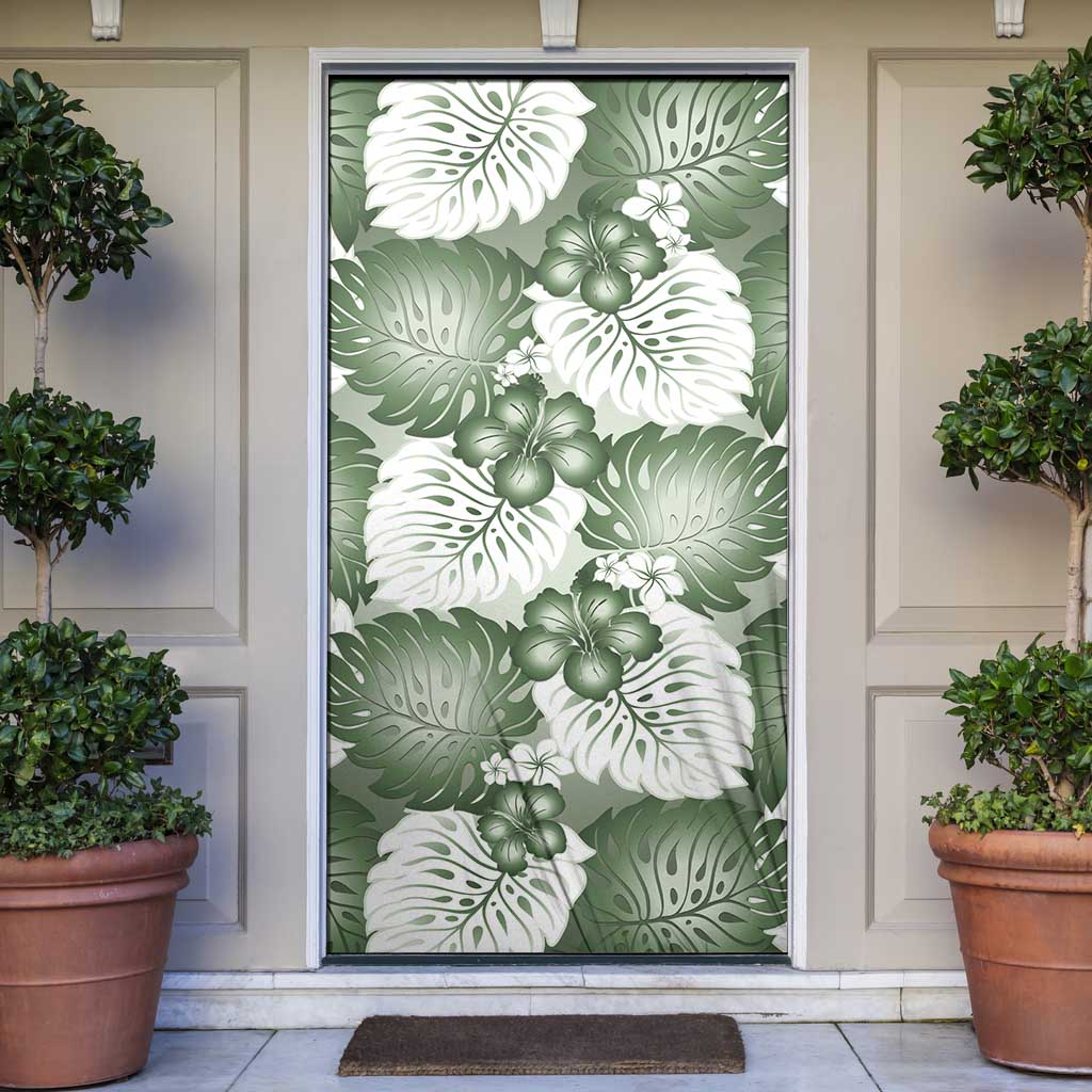 Sage Green Aloha Hawaii Door Cover Monstera Hibiscus Plumeria Seamless Vibes LT14 Sage Green - Polynesian Pride