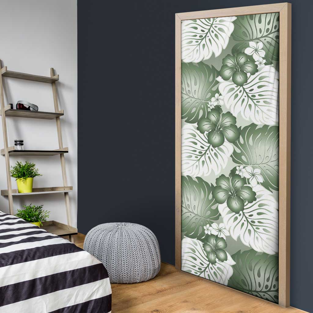Sage Green Aloha Hawaii Door Cover Monstera Hibiscus Plumeria Seamless Vibes LT14 - Polynesian Pride