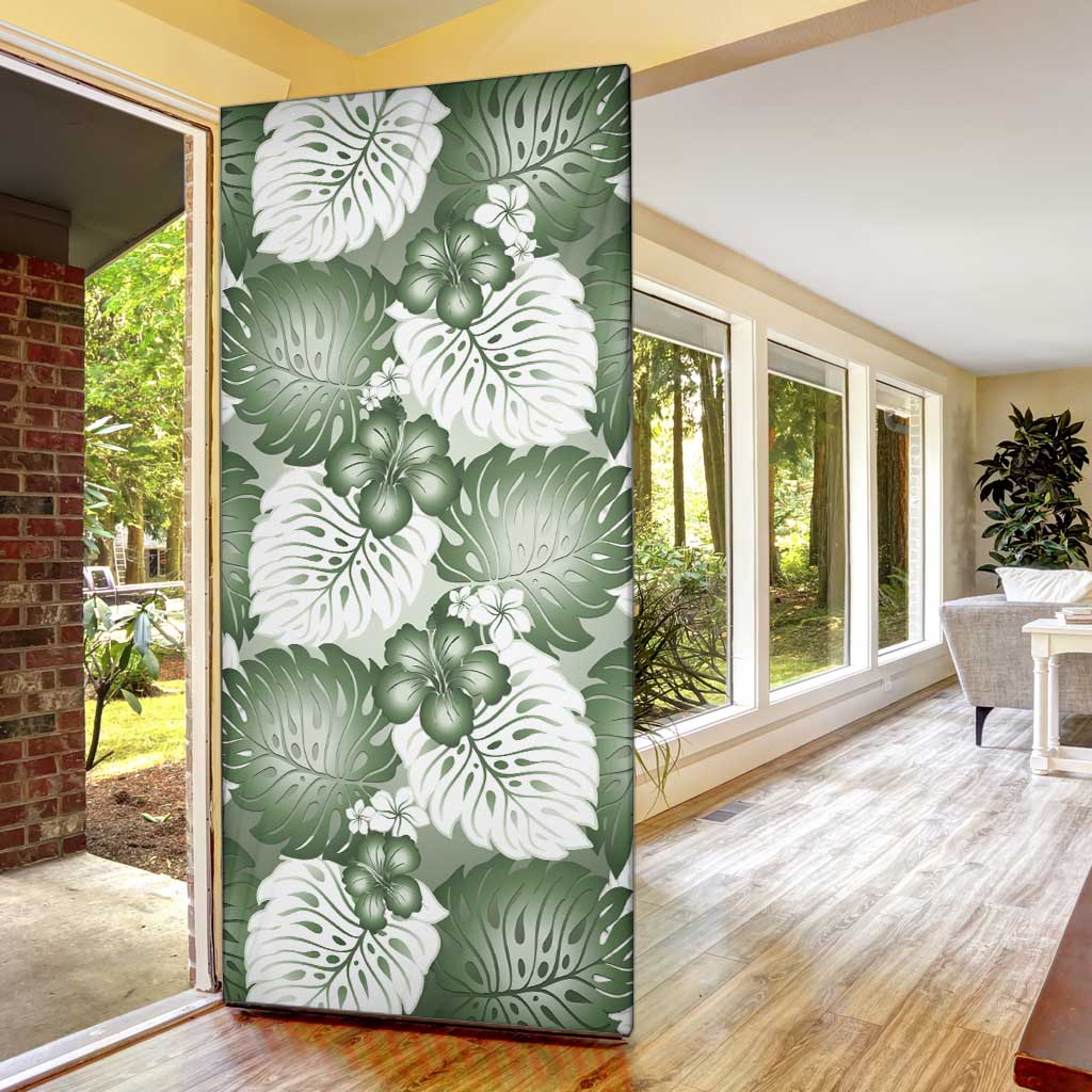 Sage Green Aloha Hawaii Door Cover Monstera Hibiscus Plumeria Seamless Vibes LT14 - Polynesian Pride