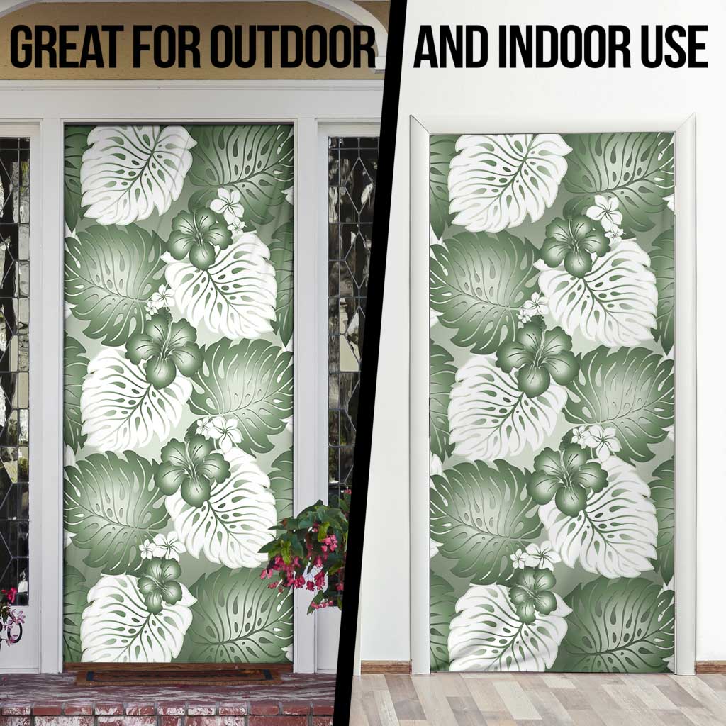 Sage Green Aloha Hawaii Door Cover Monstera Hibiscus Plumeria Seamless Vibes LT14 - Polynesian Pride