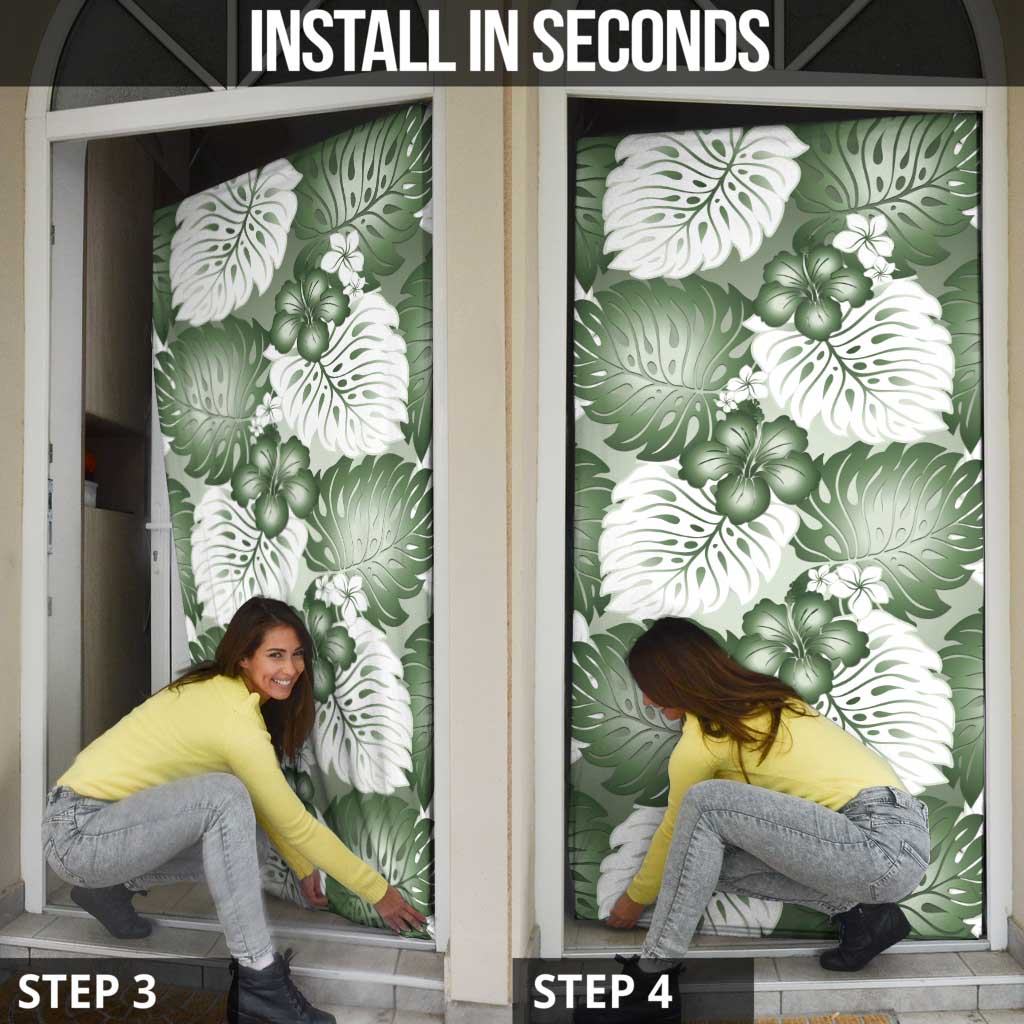 Sage Green Aloha Hawaii Door Cover Monstera Hibiscus Plumeria Seamless Vibes LT14 - Polynesian Pride