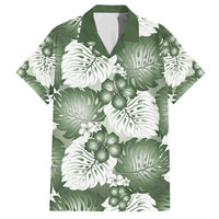 Sage Green Aloha Hawaii Family Matching Long Sleeve Bodycon Dress and Hawaiian Shirt Monstera Hibiscus Plumeria Seamless Vibes LT14 Dad's Shirt - Short Sleeve Sage Green - Polynesian Pride