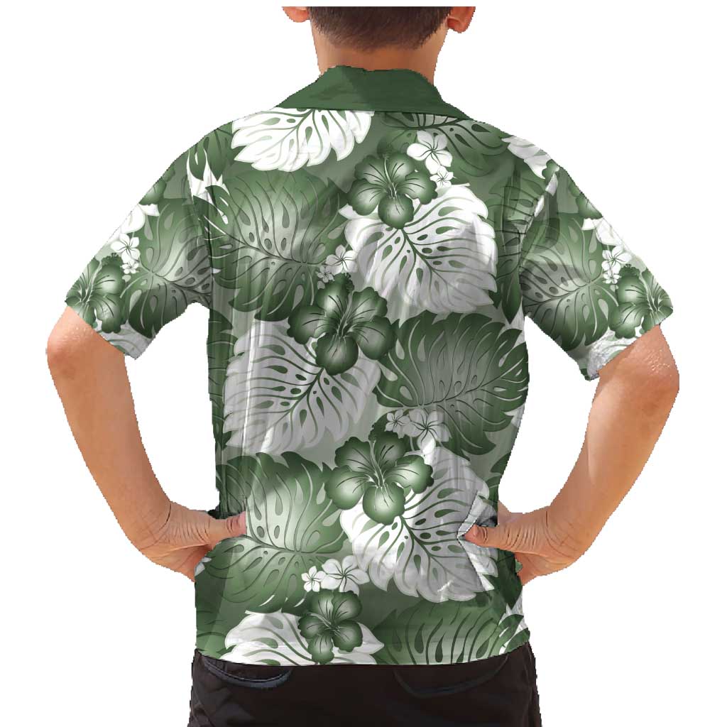 Sage Green Aloha Hawaii Family Matching Mermaid Dress and Hawaiian Shirt Monstera Hibiscus Plumeria Seamless Vibes LT14 - Polynesian Pride