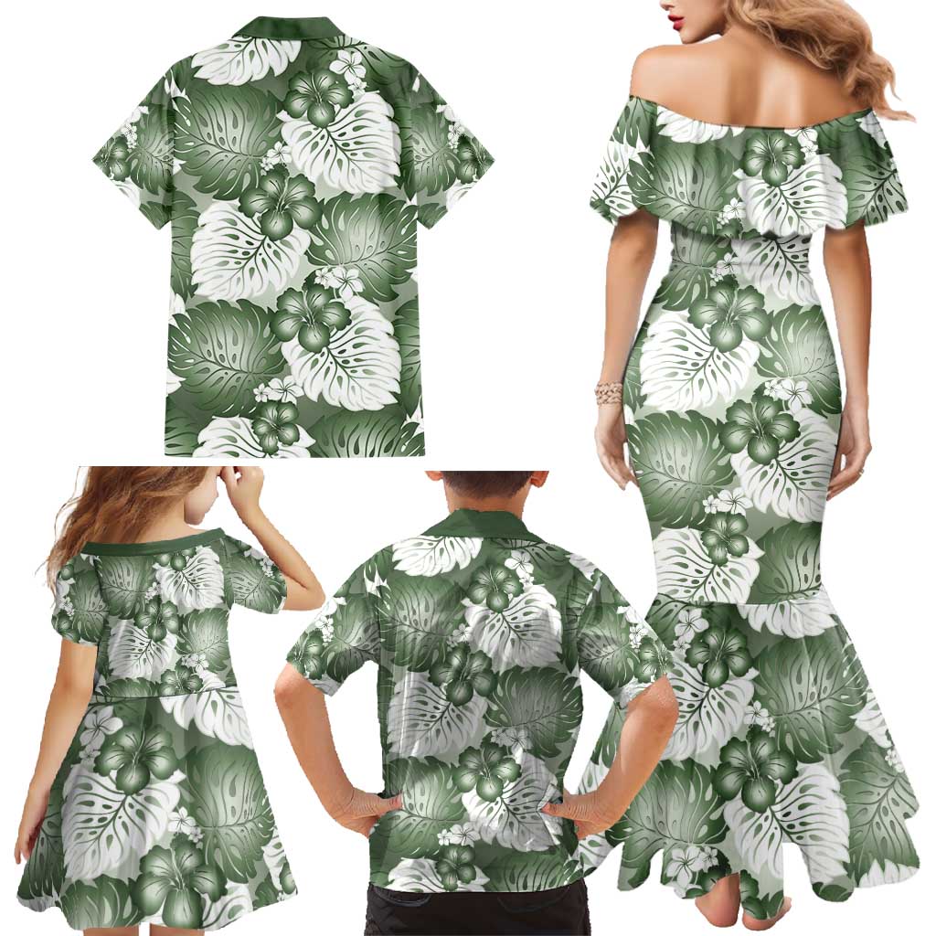 Sage Green Aloha Hawaii Family Matching Mermaid Dress and Hawaiian Shirt Monstera Hibiscus Plumeria Seamless Vibes LT14 - Polynesian Pride