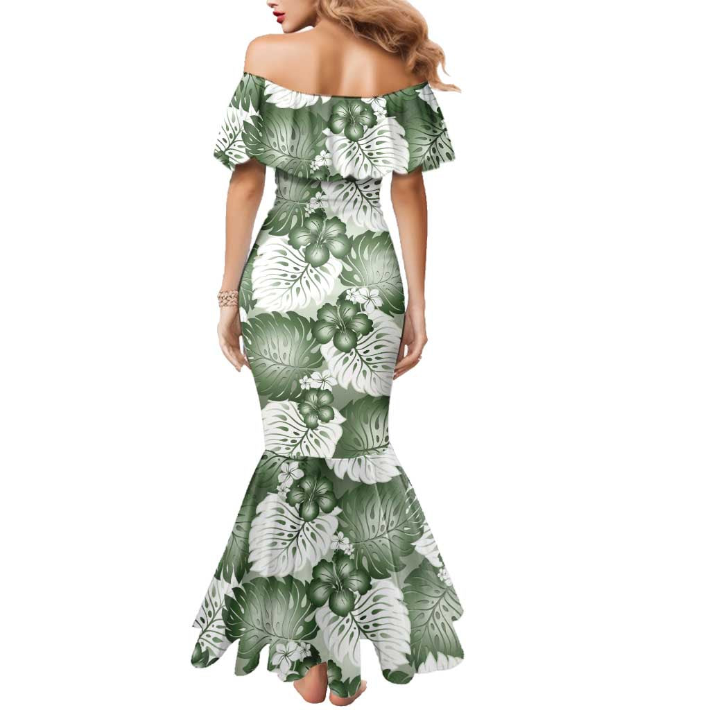 Sage Green Aloha Hawaii Family Matching Mermaid Dress and Hawaiian Shirt Monstera Hibiscus Plumeria Seamless Vibes LT14 - Polynesian Pride
