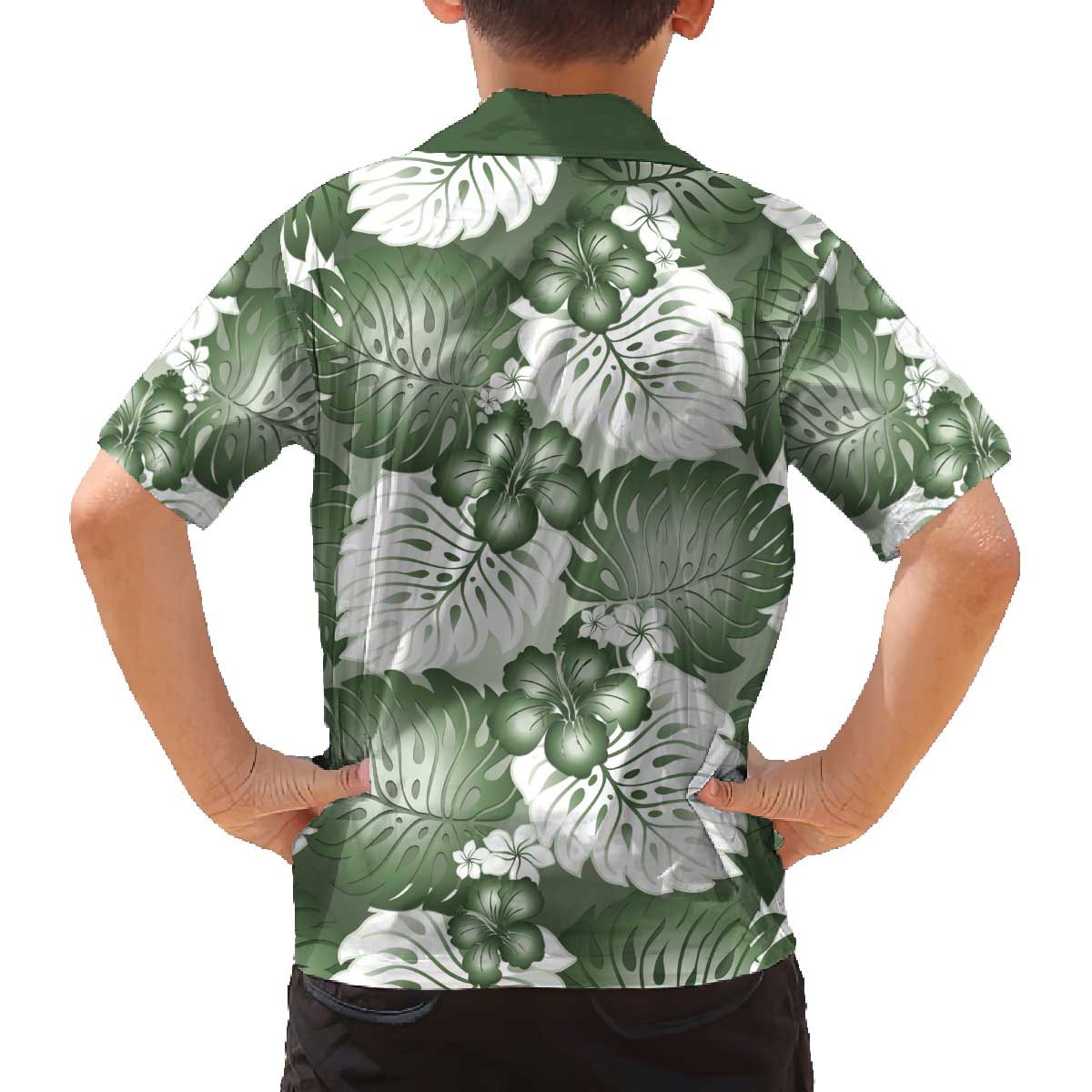Sage Green Aloha Hawaii Family Matching Off The Shoulder Long Sleeve Dress and Hawaiian Shirt Monstera Hibiscus Plumeria Seamless Vibes LT14 - Polynesian Pride