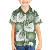 Sage Green Aloha Hawaii Family Matching Off The Shoulder Long Sleeve Dress and Hawaiian Shirt Monstera Hibiscus Plumeria Seamless Vibes LT14 Son's Shirt Sage Green - Polynesian Pride
