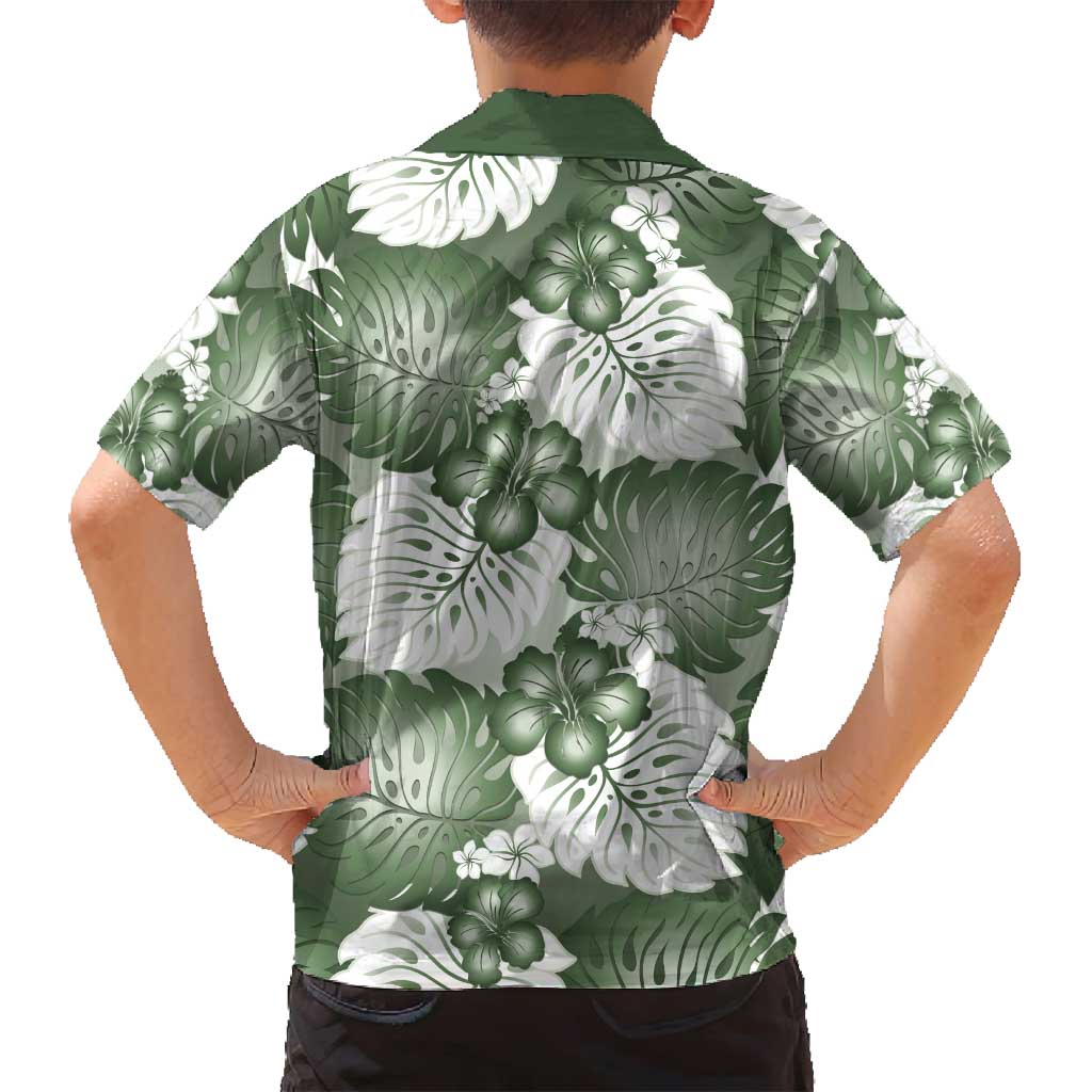 Sage Green Aloha Hawaii Family Matching Off Shoulder Maxi Dress and Hawaiian Shirt Monstera Hibiscus Plumeria Seamless Vibes LT14 - Polynesian Pride