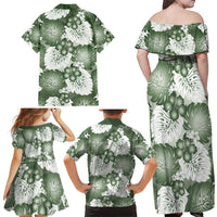 Sage Green Aloha Hawaii Family Matching Off Shoulder Maxi Dress and Hawaiian Shirt Monstera Hibiscus Plumeria Seamless Vibes LT14 - Polynesian Pride