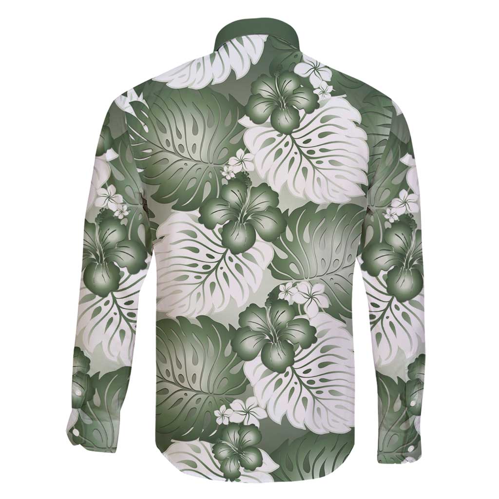 Sage Green Aloha Hawaii Family Matching Off Shoulder Short Dress and Hawaiian Shirt Monstera Hibiscus Plumeria Seamless Vibes LT14 - Polynesian Pride