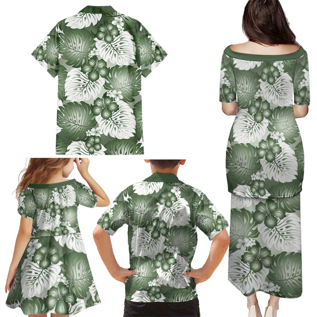 Sage Green Aloha Hawaii Family Matching Puletasi and Hawaiian Shirt Monstera Hibiscus Plumeria Seamless Vibes LT14 - Polynesian Pride