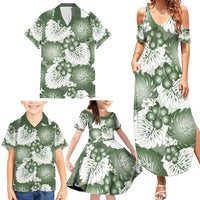 Sage Green Aloha Hawaii Family Matching Summer Maxi Dress and Hawaiian Shirt Monstera Hibiscus Plumeria Seamless Vibes LT14 - Polynesian Pride