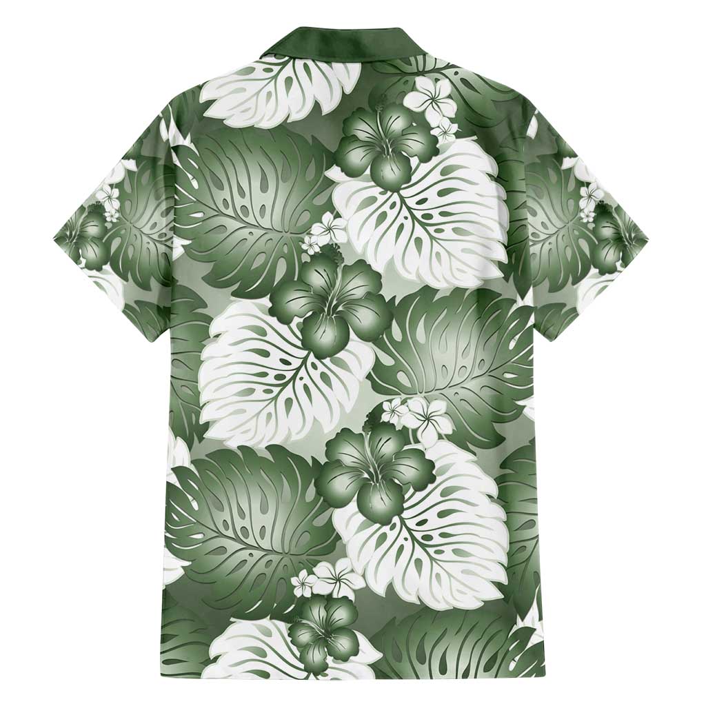 Sage Green Aloha Hawaii Family Matching Tank Maxi Dress and Hawaiian Shirt Monstera Hibiscus Plumeria Seamless Vibes LT14 - Polynesian Pride