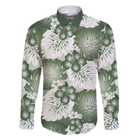 Sage Green Aloha Hawaii Family Matching Tank Maxi Dress and Hawaiian Shirt Monstera Hibiscus Plumeria Seamless Vibes LT14 Dad's Shirt - Long Sleeve Sage Green - Polynesian Pride