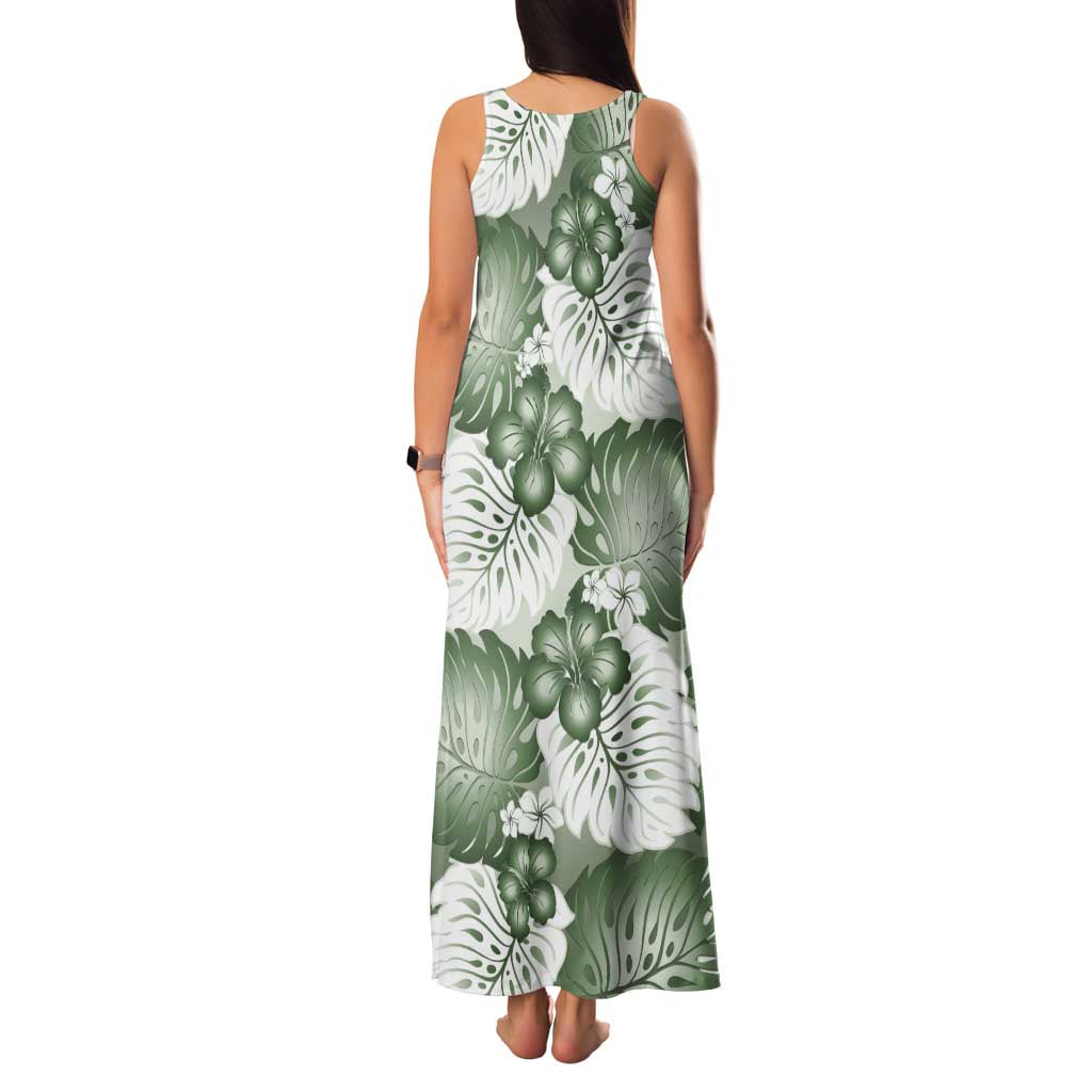 Sage Green Aloha Hawaii Family Matching Tank Maxi Dress and Hawaiian Shirt Monstera Hibiscus Plumeria Seamless Vibes LT14 - Polynesian Pride