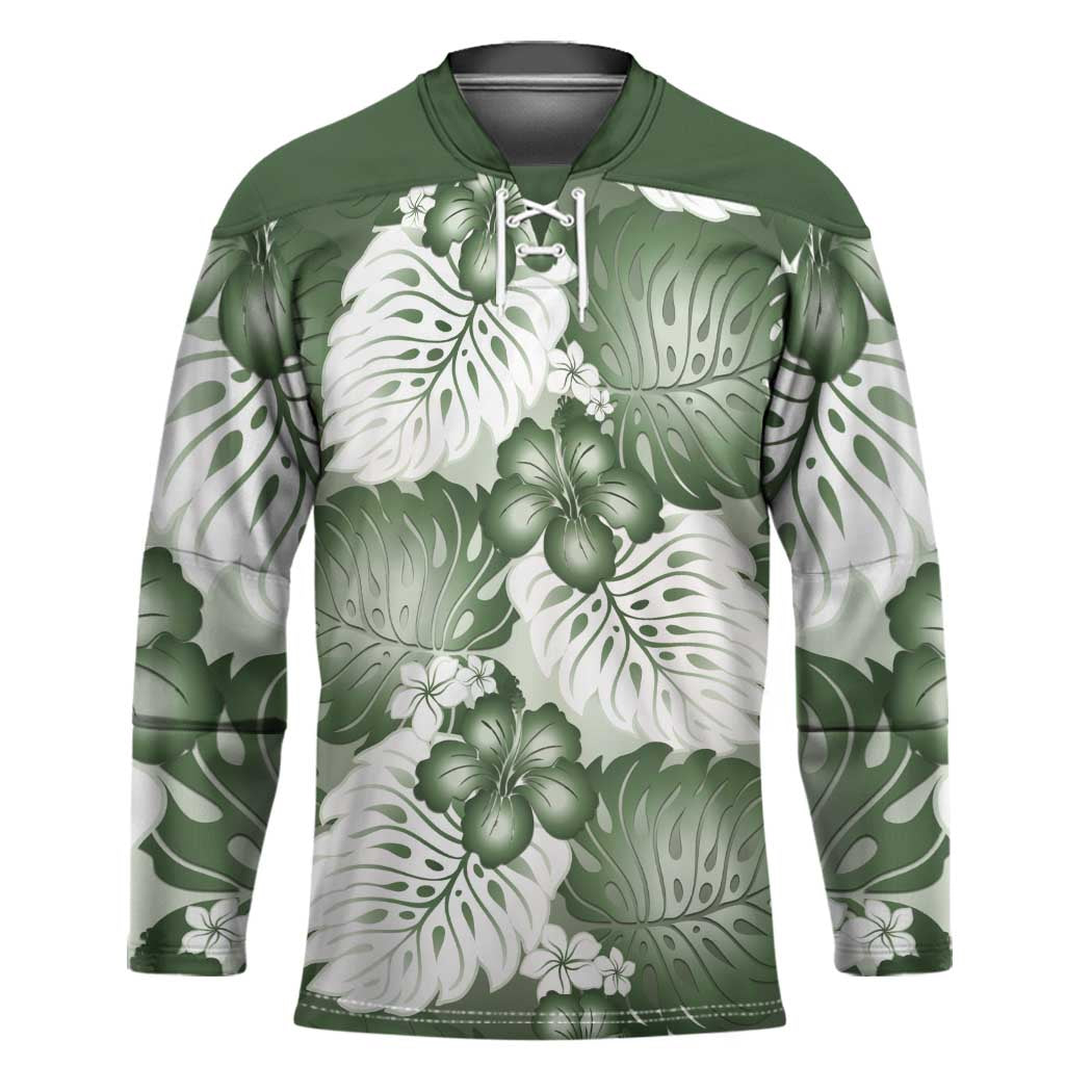 Sage Green Aloha Hawaii Hockey Jersey Monstera Hibiscus Plumeria Seamless Vibes LT14 Unisex Sage Green - Polynesian Pride