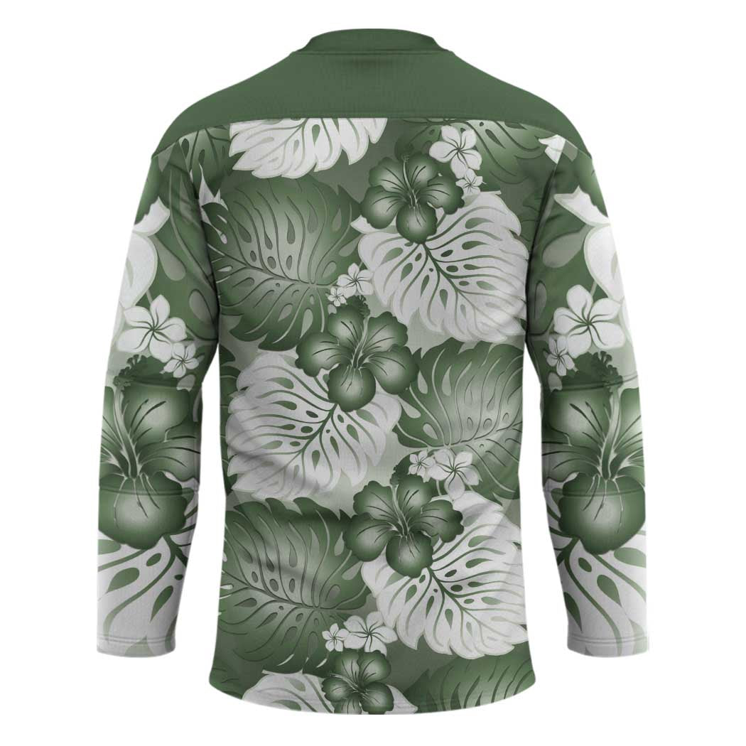 Sage Green Aloha Hawaii Hockey Jersey Monstera Hibiscus Plumeria Seamless Vibes LT14 - Polynesian Pride