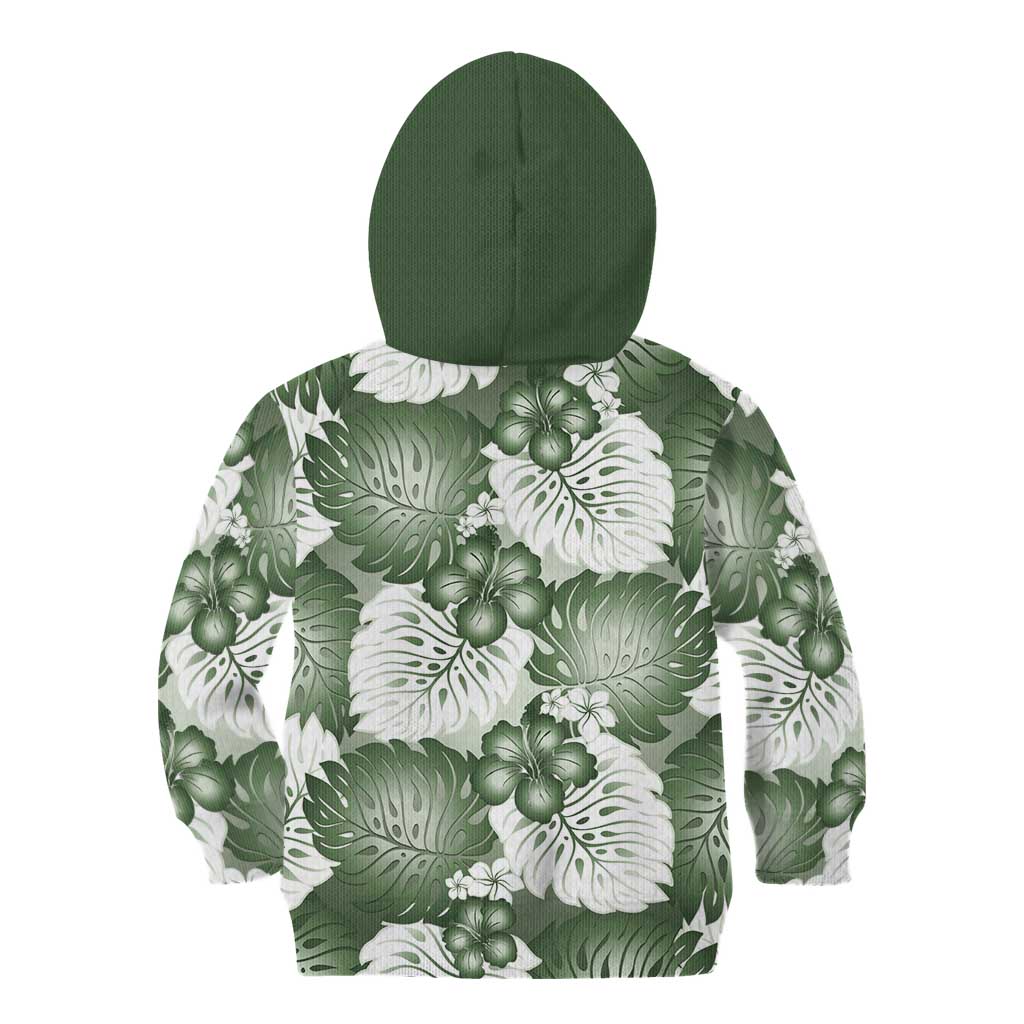 Sage Green Aloha Hawaii Kid Hoodie Monstera Hibiscus Plumeria Seamless Vibes LT14 - Polynesian Pride