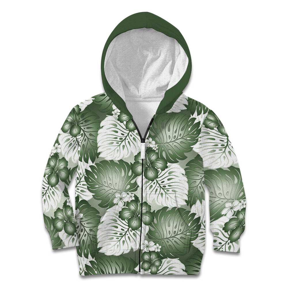Sage Green Aloha Hawaii Kid Hoodie Monstera Hibiscus Plumeria Seamless Vibes LT14 Zip Hoodie Sage Green - Polynesian Pride