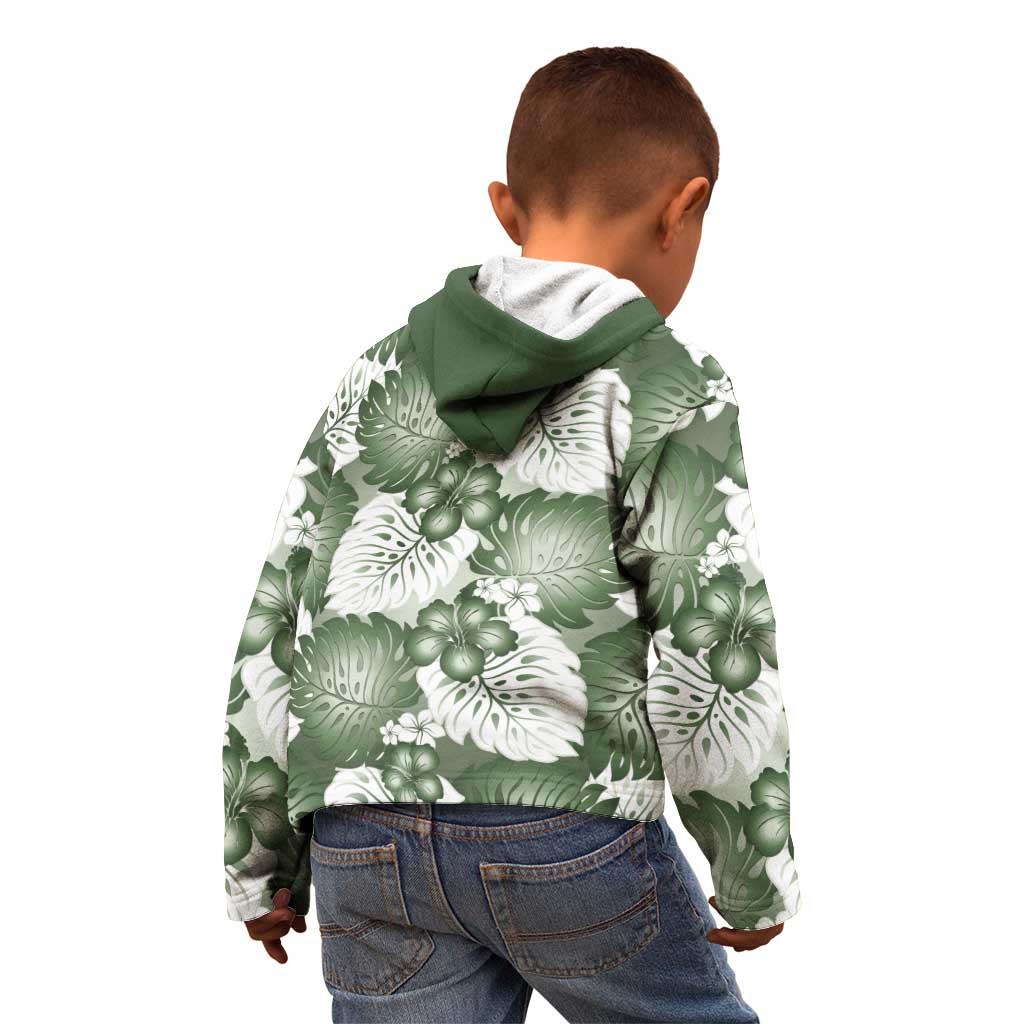 Sage Green Aloha Hawaii Kid Hoodie Monstera Hibiscus Plumeria Seamless Vibes LT14 - Polynesian Pride