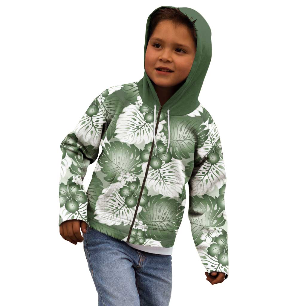 Sage Green Aloha Hawaii Kid Hoodie Monstera Hibiscus Plumeria Seamless Vibes LT14 - Polynesian Pride