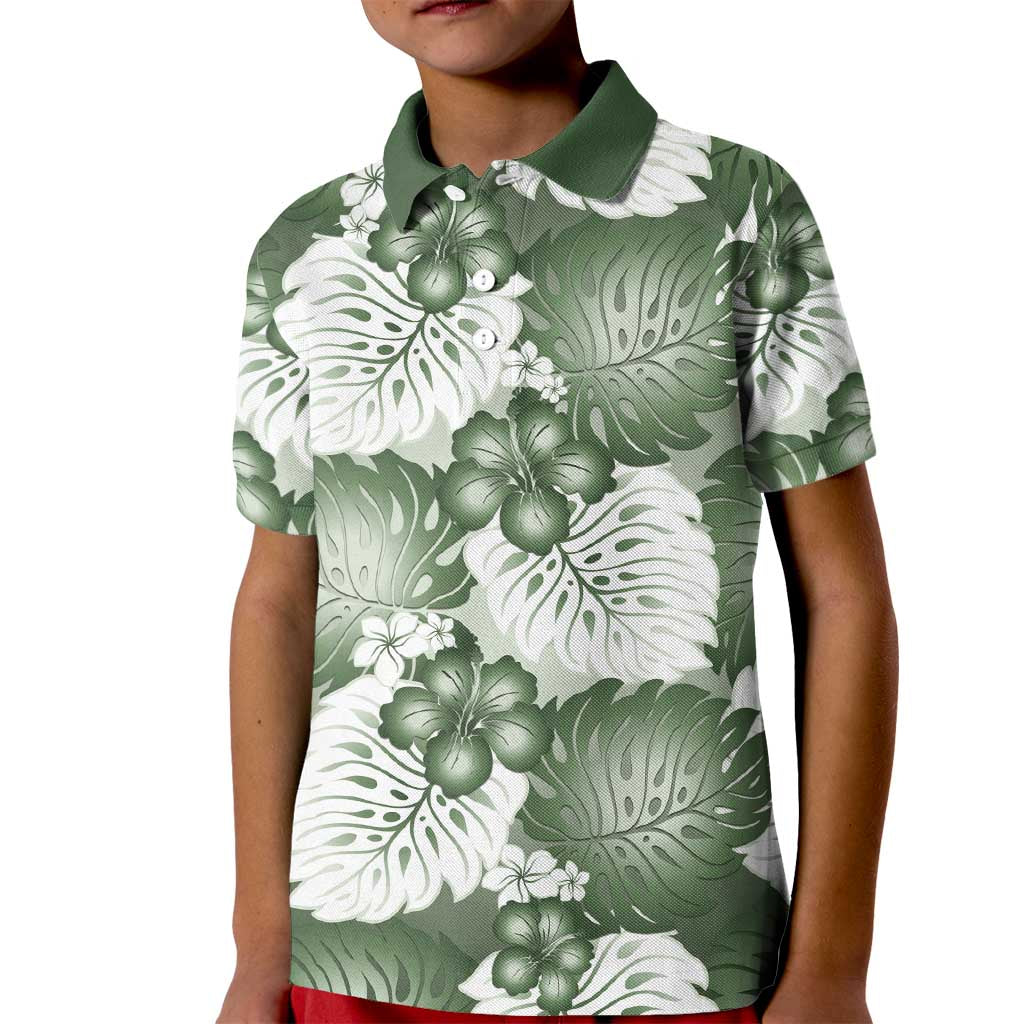 Sage Green Aloha Hawaii Kid Polo Shirt Monstera Hibiscus Plumeria Seamless Vibes LT14 Kid Sage Green - Polynesian Pride