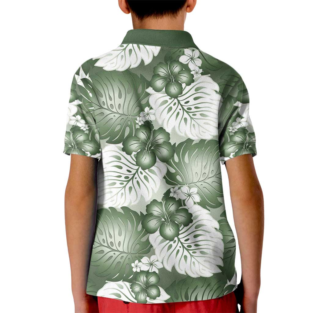 Sage Green Aloha Hawaii Kid Polo Shirt Monstera Hibiscus Plumeria Seamless Vibes LT14 - Polynesian Pride