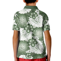 Sage Green Aloha Hawaii Kid Polo Shirt Monstera Hibiscus Plumeria Seamless Vibes LT14 - Polynesian Pride