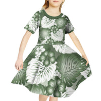 Sage Green Aloha Hawaii Kid Short Sleeve Dress Monstera Hibiscus Plumeria Seamless Vibes LT14 - Polynesian Pride