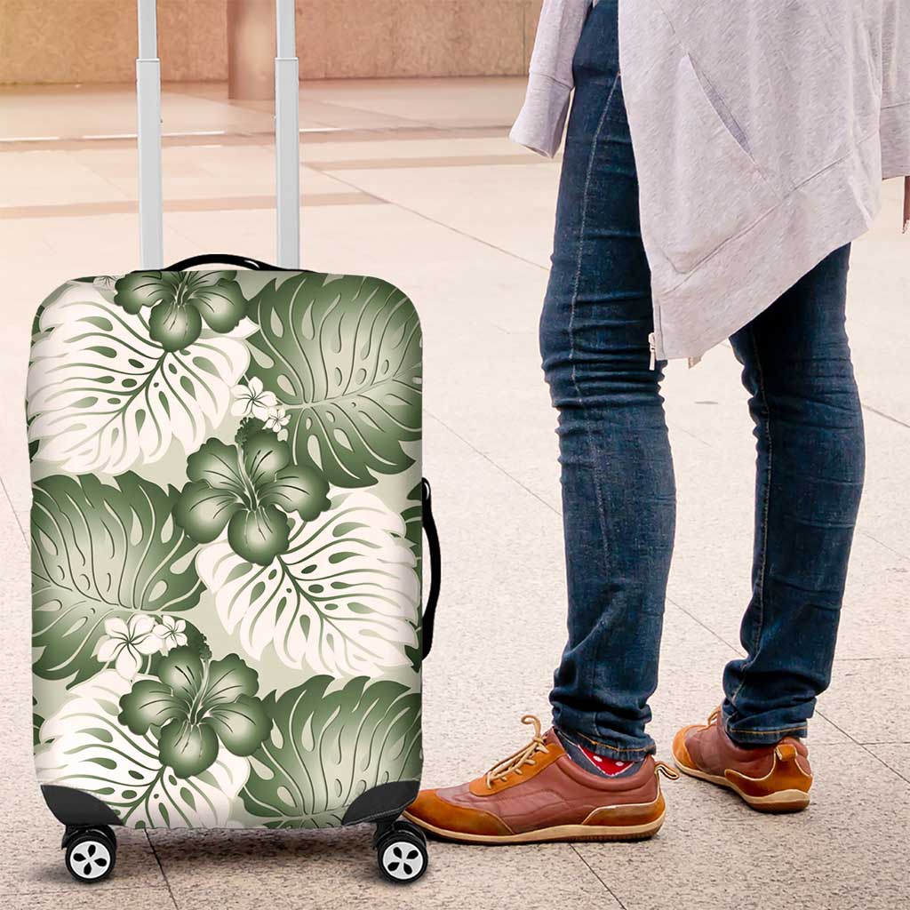 Sage Green Aloha Hawaii Luggage Cover Monstera Hibiscus Plumeria Seamless Vibes LT14 Sage Green - Polynesian Pride
