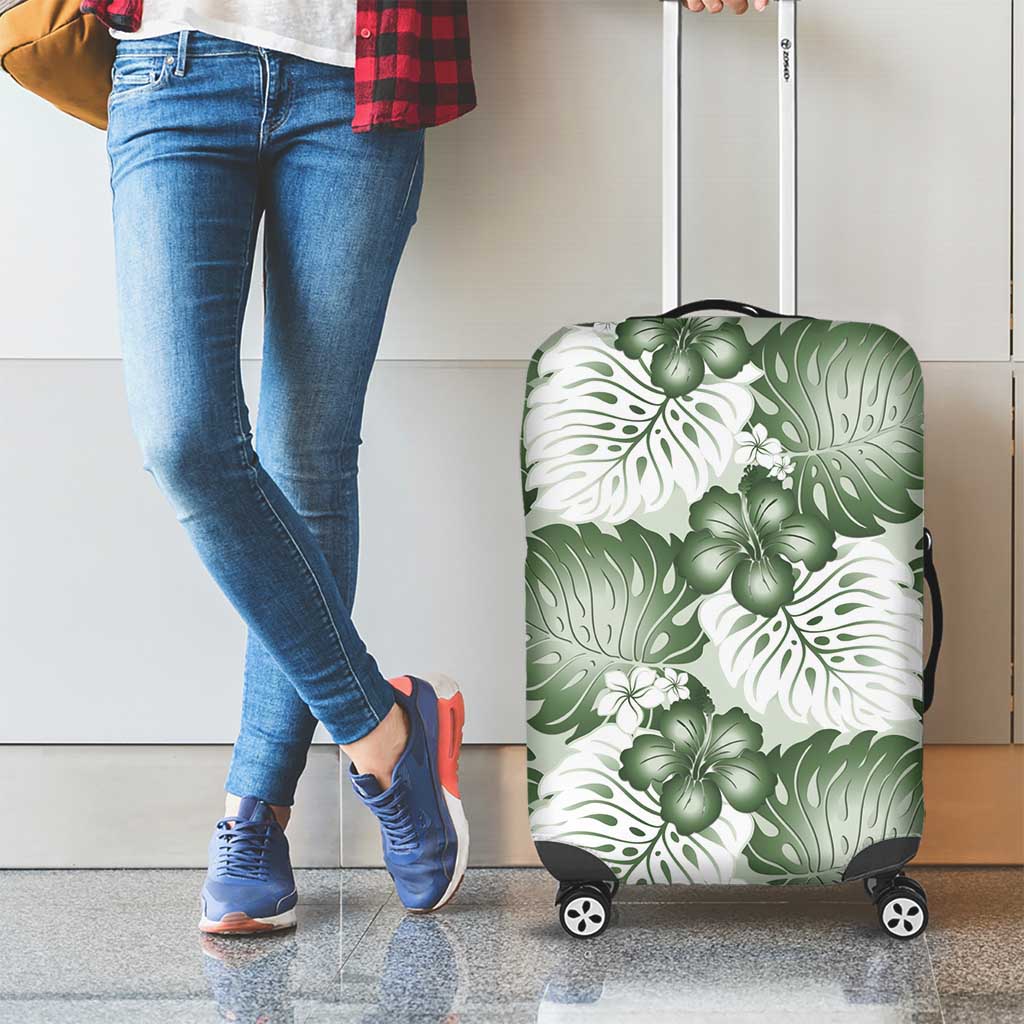 Sage Green Aloha Hawaii Luggage Cover Monstera Hibiscus Plumeria Seamless Vibes LT14 - Polynesian Pride