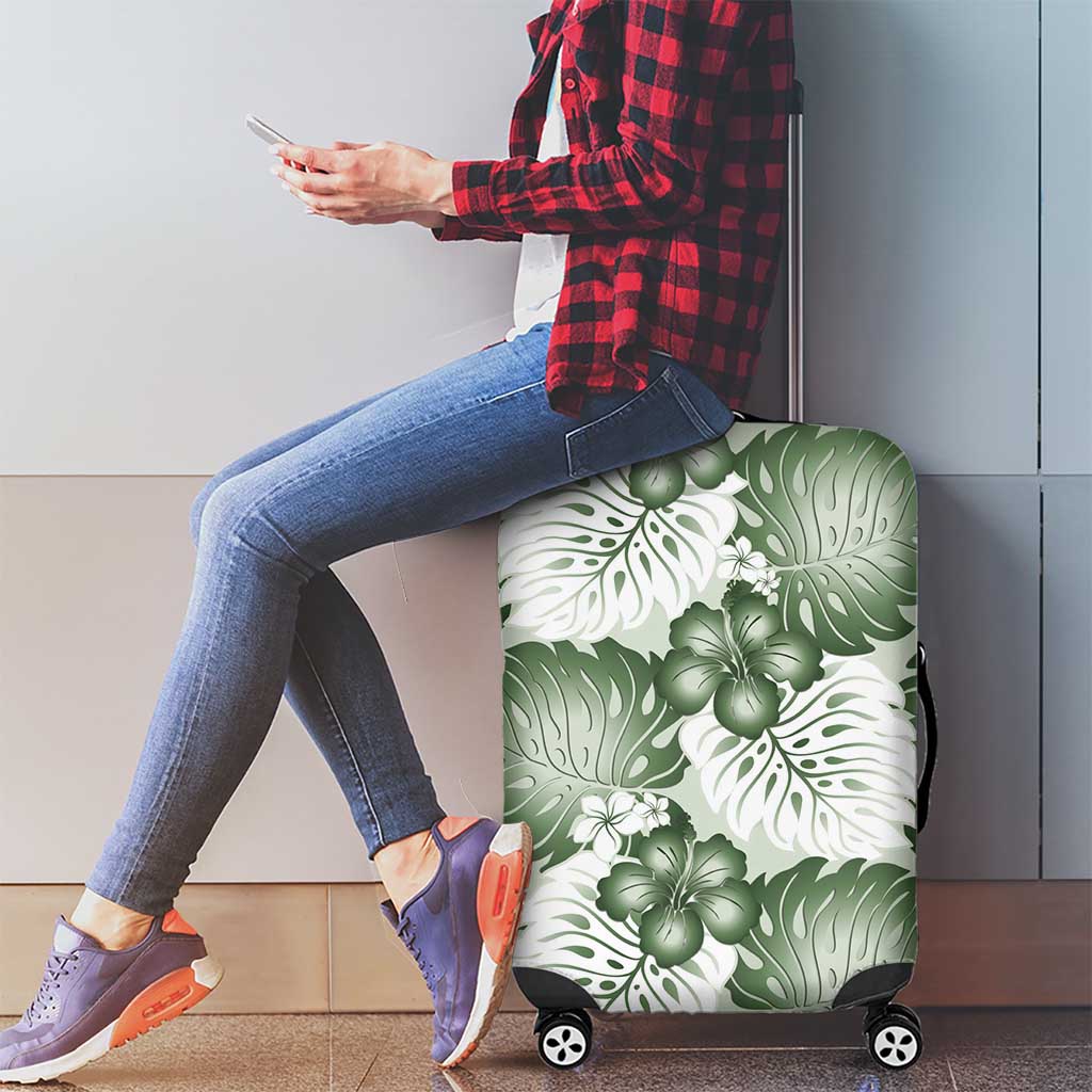Sage Green Aloha Hawaii Luggage Cover Monstera Hibiscus Plumeria Seamless Vibes LT14 - Polynesian Pride