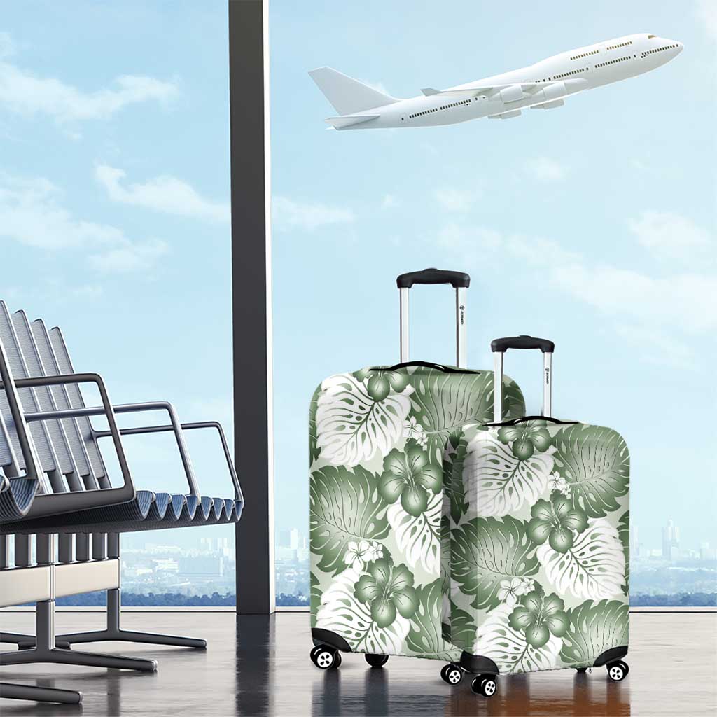 Sage Green Aloha Hawaii Luggage Cover Monstera Hibiscus Plumeria Seamless Vibes LT14 - Polynesian Pride