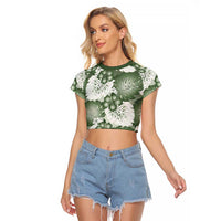 Sage Green Aloha Hawaii Raglan Cropped T Shirt Monstera Hibiscus Plumeria Seamless Vibes LT14 Female Sage Green - Polynesian Pride