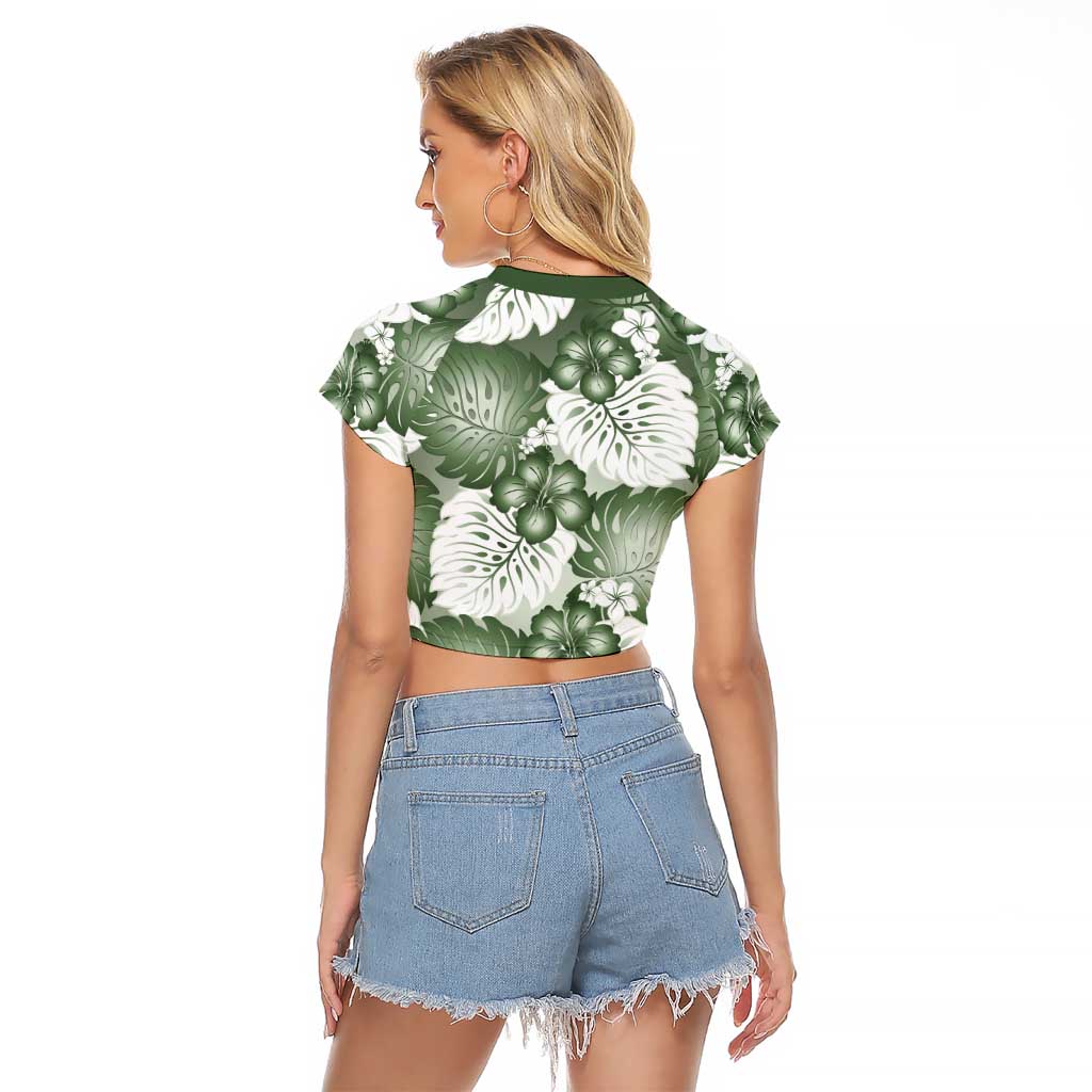 Sage Green Aloha Hawaii Raglan Cropped T Shirt Monstera Hibiscus Plumeria Seamless Vibes LT14 - Polynesian Pride