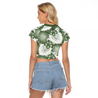 Sage Green Aloha Hawaii Raglan Cropped T Shirt Monstera Hibiscus Plumeria Seamless Vibes LT14 - Polynesian Pride