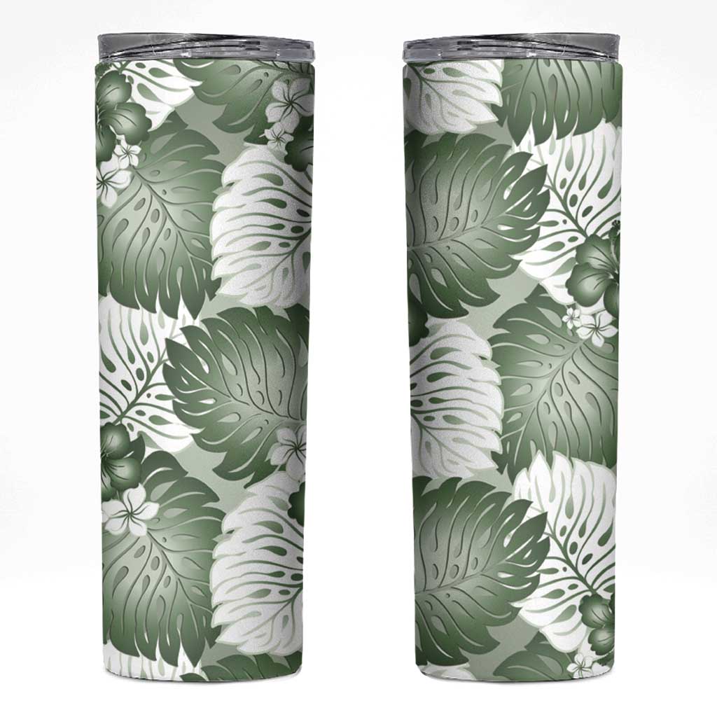 Sage Green Aloha Hawaii Skinny Tumbler Monstera Hibiscus Plumeria Seamless Vibes LT14 Sage Green - Polynesian Pride