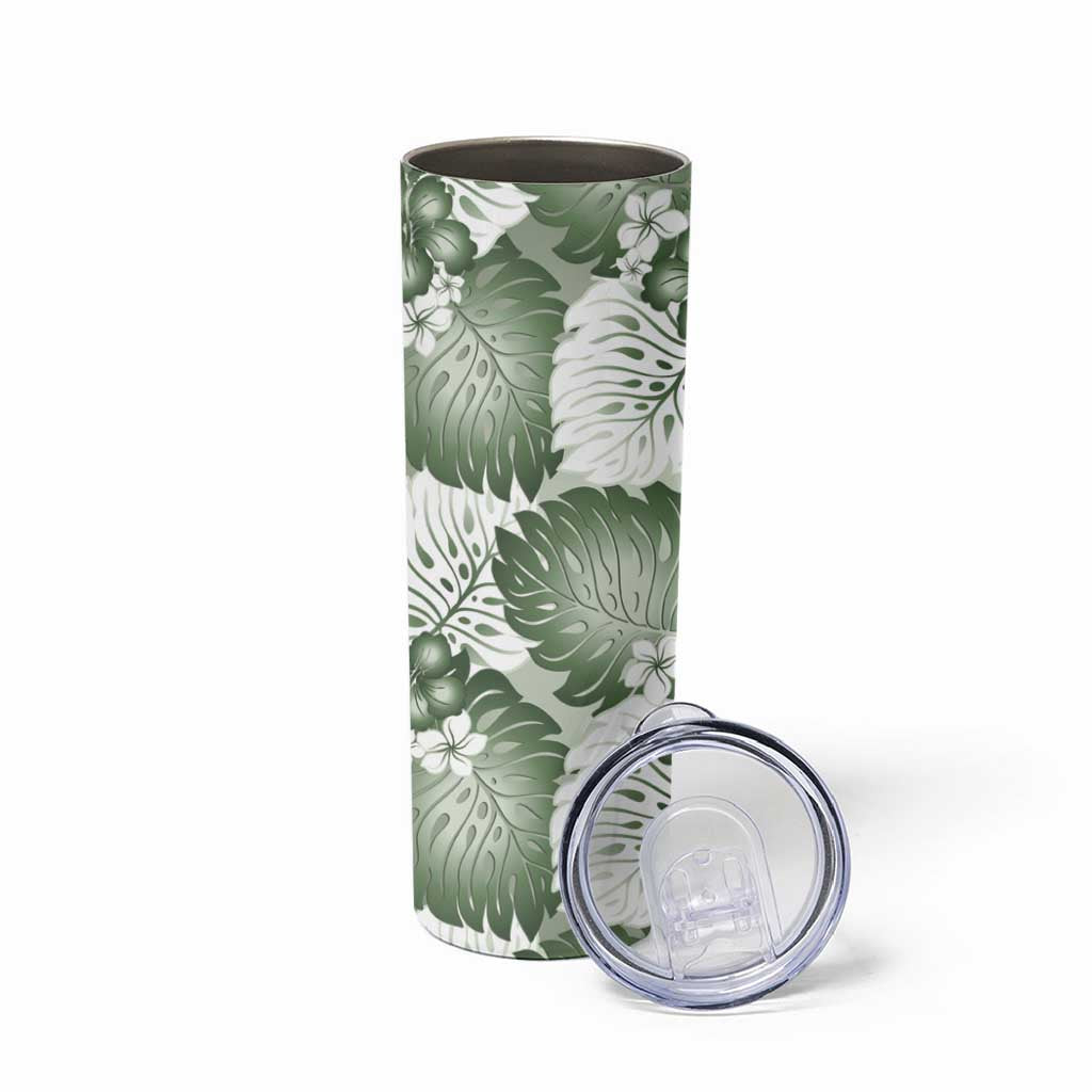 Sage Green Aloha Hawaii Skinny Tumbler Monstera Hibiscus Plumeria Seamless Vibes LT14 - Polynesian Pride
