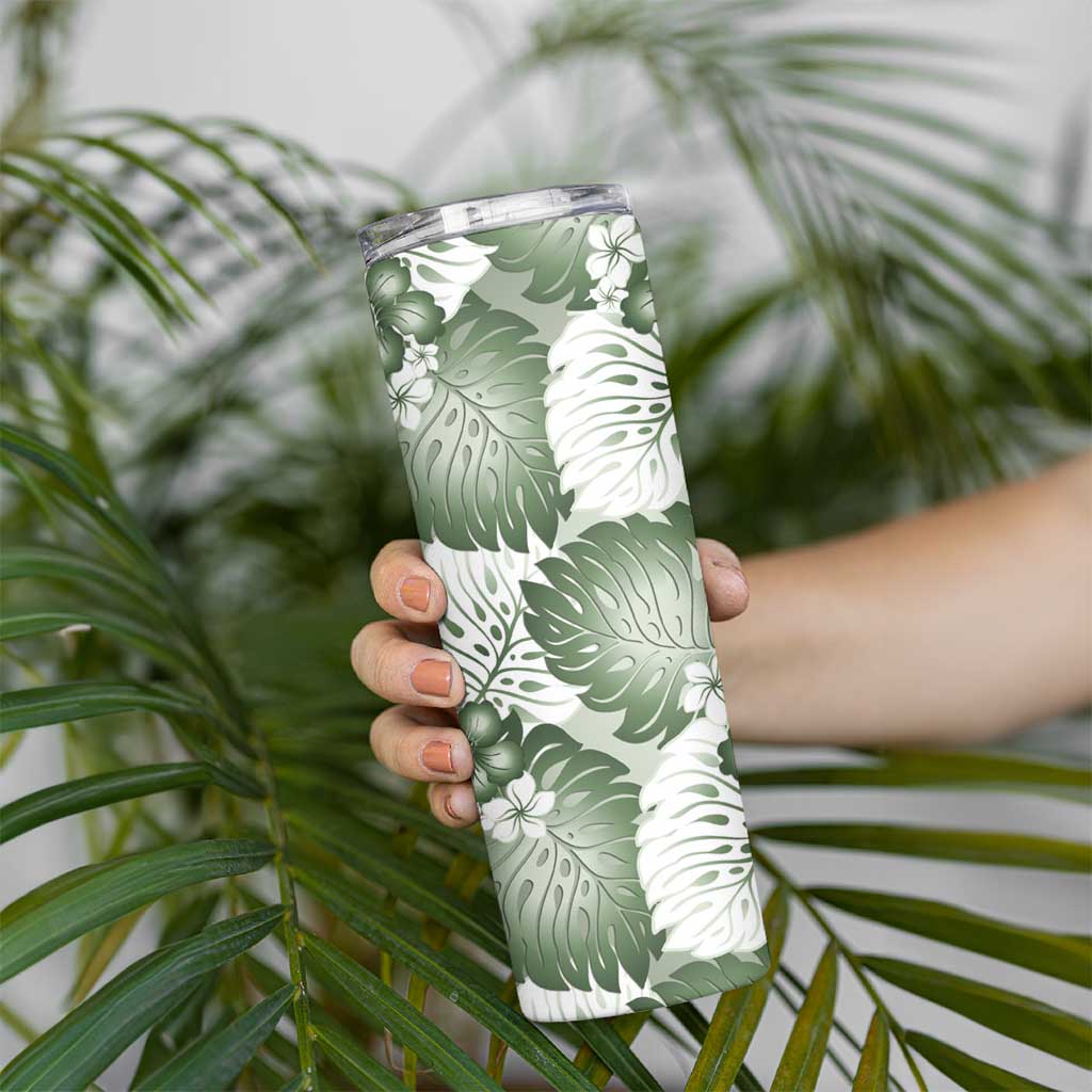 Sage Green Aloha Hawaii Skinny Tumbler Monstera Hibiscus Plumeria Seamless Vibes LT14 - Polynesian Pride