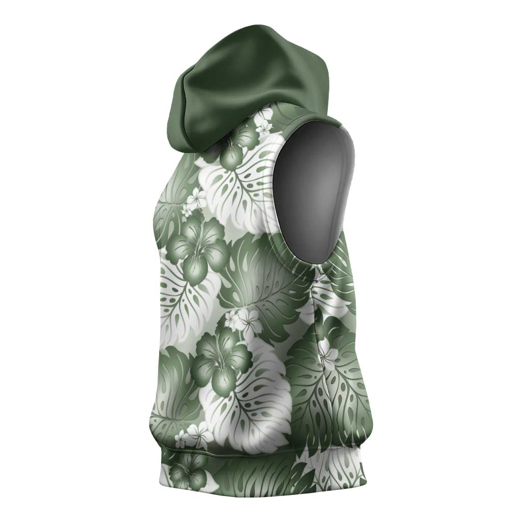 Sage Green Aloha Hawaii Sleeveless Hoodie Monstera Hibiscus Plumeria Seamless Vibes LT14 - Polynesian Pride