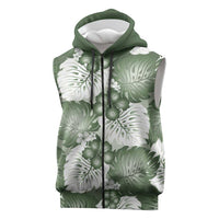 Sage Green Aloha Hawaii Sleeveless Zip Hoodie Monstera Hibiscus Plumeria Seamless Vibes LT14 Sage Green - Polynesian Pride