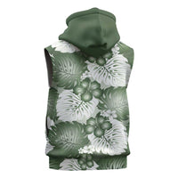 Sage Green Aloha Hawaii Sleeveless Zip Hoodie Monstera Hibiscus Plumeria Seamless Vibes LT14 - Polynesian Pride