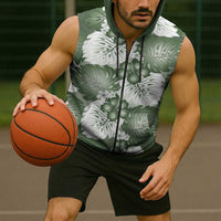 Sage Green Aloha Hawaii Sleeveless Zip Hoodie Monstera Hibiscus Plumeria Seamless Vibes LT14 - Polynesian Pride